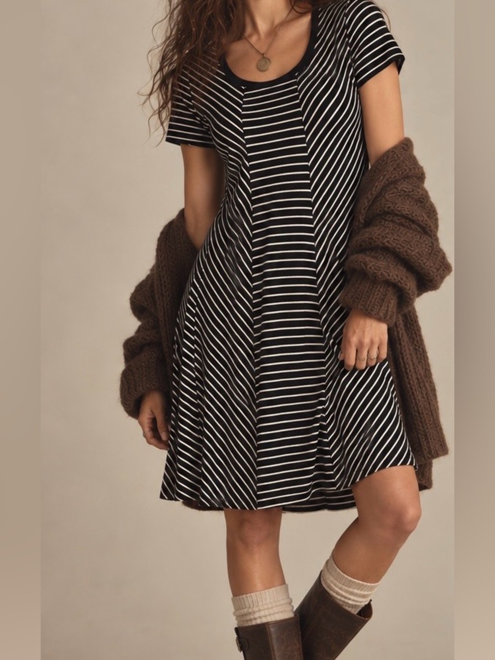 Rolla Coasta Striped Keyhole Swing Dress Black and White Whimsigoth Size Small